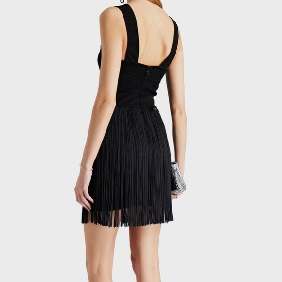 Herve Leger Black Bodycon Fringe Dress NEW - Picture 2 of 6